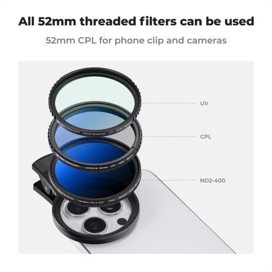 K&F Concept 52mm Clip-on CPL Phone Camera Lens Filter Kit